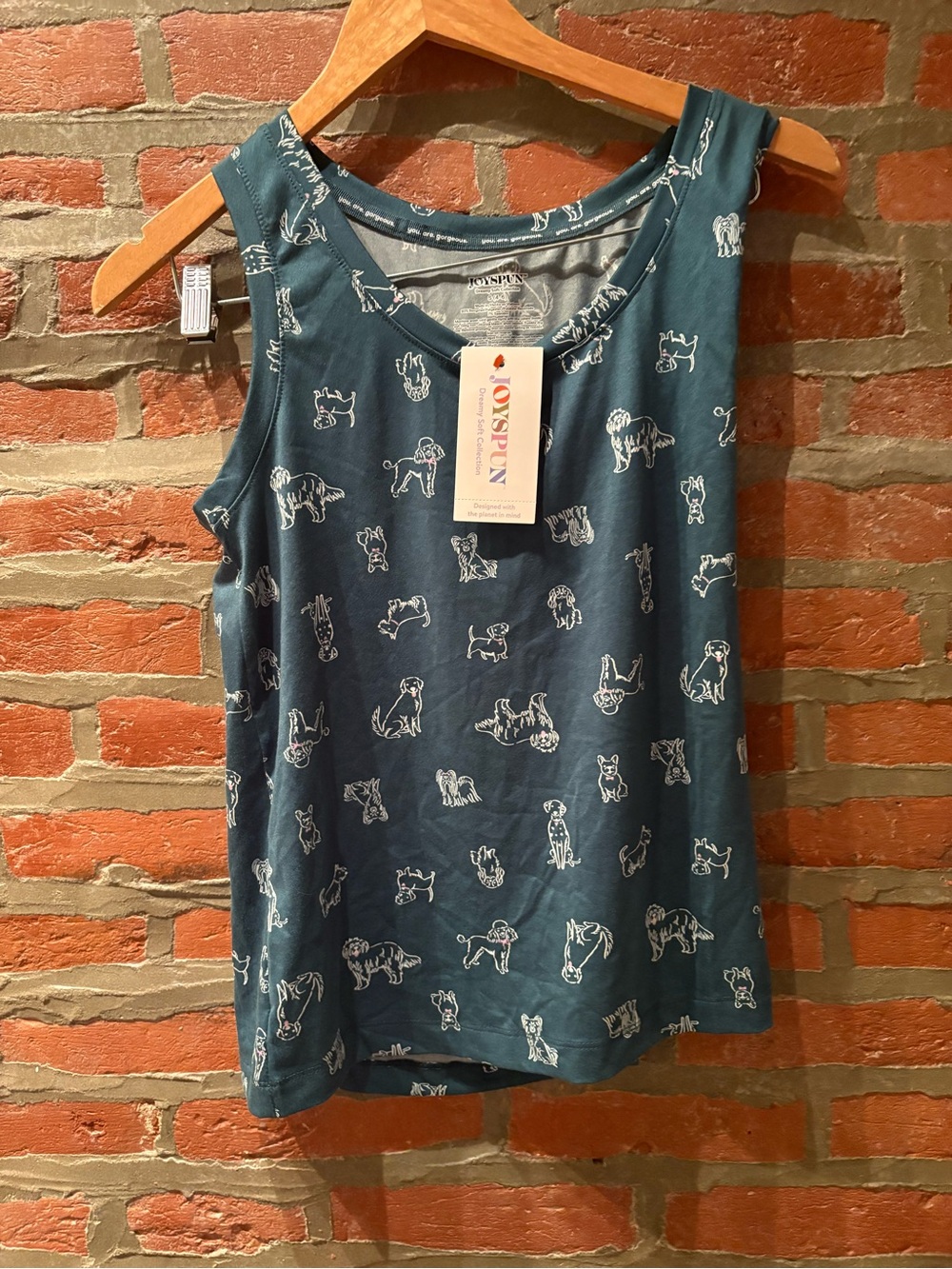 Women's Teal Dog-Print Sleeveless Pajama Tank with matching shorts